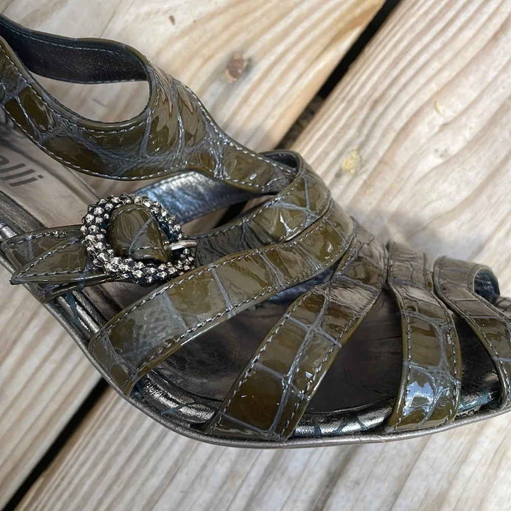 Just Cavalli Olive Green Embossed Leather Strappy Stiletto Sandals EU 37 US 6.5